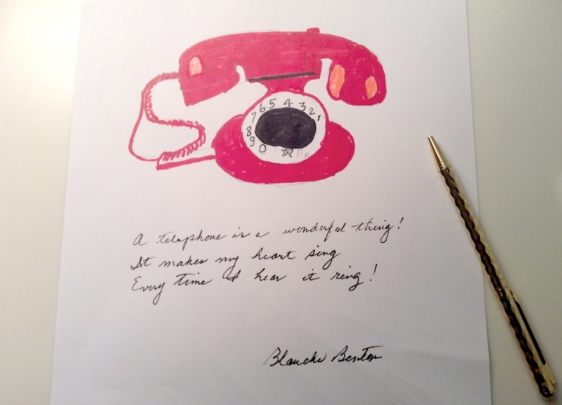 Every time I hear it ring - poem and drawing by Blanche Benton